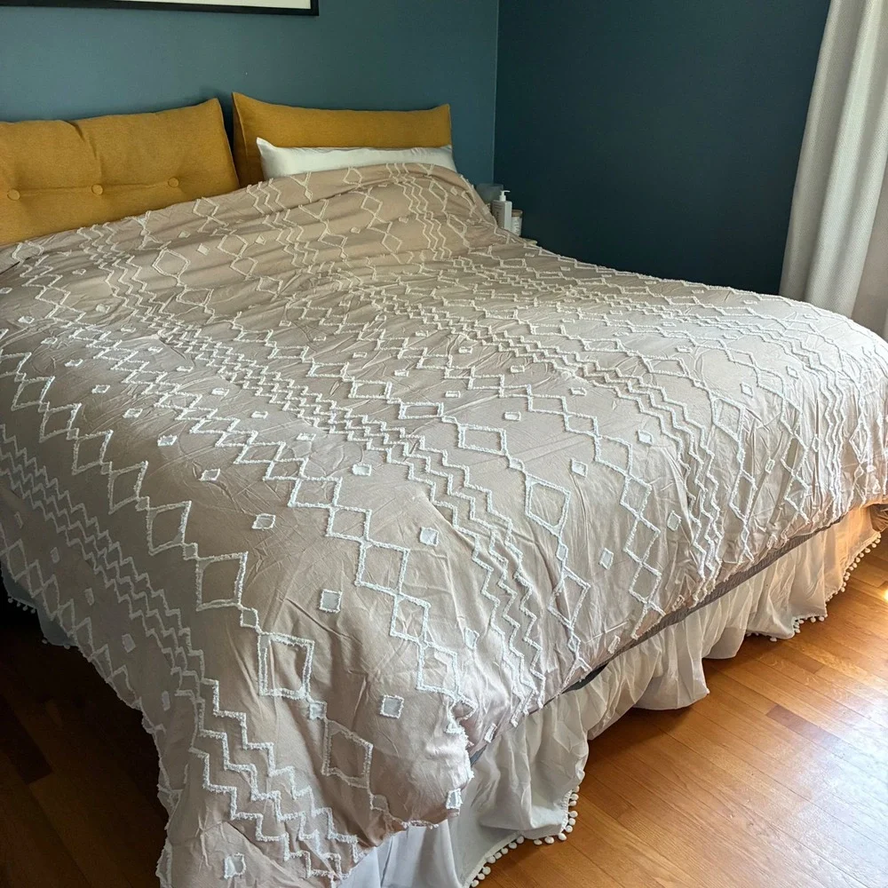 Tufted Boho Comforter Oversize Full/Hotel King Texture Geometric Shabby Chic MCM